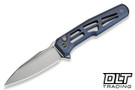 WE Knife Dressytak Flipper - Skeletonized Blue Titanium - Stonewashed Bholer M390 Blade
