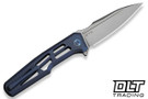 WE Knife Dressytak Flipper - Skeletonized Blue Titanium - Stonewashed Bholer M390 Blade