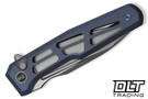 WE Knife Dressytak Flipper - Skeletonized Blue Titanium - Stonewashed Bholer M390 Blade
