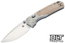 Vosteed Psyop 299 - Natural Micarta - Titanium Bolster - Stonewash S35VN Drop Point Blade