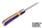 Hammer Down Forge Companion -Purple & Yellow Vibe Linen Micarta - White Liners - AEB-L Blade - Frame Handle