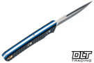 Vehement Foreman - Black Frag G-10 - Blue Liners - 2 Tone Blade - Black Leather Cross Draw - Blue Stitching