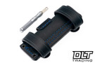 Vehement Foreman - Black Frag G-10 - Blue Liners - Satin Blade - Black Leather Cross Draw - Blue Stitching