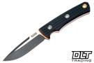 Vehement Foreman - Black Frag G-10 - Orange Liners - 2 Tone Blade - Brown Leather Cross Draw - Orange Stitching