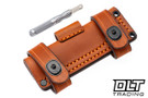 Vehement Foreman - Orange Frag G-10 - Black Liners - 2 Tone Blade - Brown Leather Cross Draw - Orange Stitching