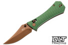 Auxiliary Manufacturing Pocket Bowie Crossbar - Green Milled Aluminum - Rose PVD 14C28N Blade