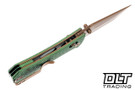Auxiliary Manufacturing Coffin Tanto Crossbar - Green Milled Aluminum - Rose PVD 14C28N Blade
