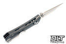 Auxiliary Manufacturing Coffin Tanto Crossbar - Grey Milled Aluminum - Stonewash 14C28N Blade
