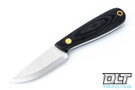 BRISA Necker 70 - Scandi Ground - Black Canvas Micarta Handles - Leather Sheath