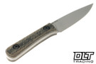 Jakeb Creates Swamp Surgeon Chikadee - Camo Canvas Micarta - Stonewashed NSM Wear Blade - OD Green Carbon Fiber Kydex