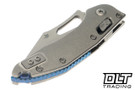Microtech Mini Stitch Ram-Lok - Stonewash Titanium - Stonewashed Blade - Blue Accent - Marfione Select - 169MRL-10MS2