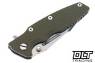 Hinderer Eklipse Skinny Fullered Harpoon Spanto - Working Finish Titanium - Stonewashed Blade - OD Green G-10