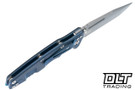 Hinderer Eklipse Skinny Fullered Harpoon Spanto - Battle Blue Anodized Titanium - Working Finish Blade - Black G-10