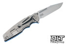 Hinderer Eklipse Non Flipper Skinny Fullered Harpoon Spanto - Stonewashed Titanium & Blade - Blue G-10 - Back
