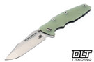 Hinderer Eklipse Non Flipper Skinny Fullered Harpoon Spanto - Working Finish Titanium - Stonewashed Blade - Translucent Green G-10