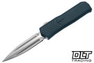 Medford Merc-1 OTF Dagger - Tumbled 154CM - Blue Aluminum - Flamed Clip