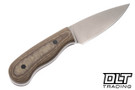 Corey Dunlap Drop Point EDC - Blasted & Tumbled AEB-L - Ravina Richlite - Brown Canvas Micarta Pins