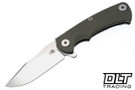 Hinderer Project X Clip Point S45VN - Stonewashed Titanium & Blade - OD Green G-10