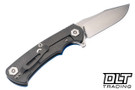 Hinderer Project X Clip Point S45VN - Working Finish Titanium - Stonewashed Blade - Blue G-10 - Back