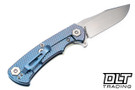 Hinderer Project X Clip Point S45VN - Blue Anodized Titanium - Stonewashed Blade - Translucent Green G-10 - Back