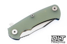 Hinderer Project X Clip Point S45VN - Blue Anodized Titanium - Stonewashed Blade - Translucent Green G-10