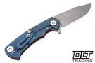 Hinderer Project X Clip Point S45VN - Battle Blue Anodized Titanium - Working Finish Blade - Orange G-10 - Back