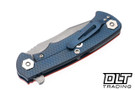 Hinderer Project X Clip Point S45VN - Battle Blue Anodized Titanium - Working Finish Blade - Orange G-10