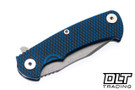 Hinderer Project X Clip Point S45VN - Battle Blue Anodized Titanium - Working Finish Blade - Blue & Black G-10