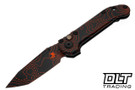 Microtech LUDT Gen III - Black and Orange Topographic Handle - Topographic Blade - Signature Series - 1136S-1TPBKORCS