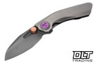 Reate Vulpex VK-FROK Elmax Hand Rubbed Acid Wash Blade - Wire Wheel Titanium - Purple Accents