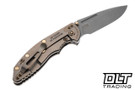 Hinderer 250th Anniversary 3.5" XM-18 Non Flipper Fullered Spear 20CV - Tumbled Bronze Anodized Titanium - Working Finish Blade - Delaware Crossing Titanium Scale - Back