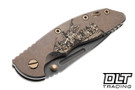 Hinderer 250th Anniversary 3.5" XM-18 Non Flipper Fullered Spear 20CV - Tumbled Bronze Anodized Titanium - Working Finish Blade - Delaware Crossing Titanium Scale