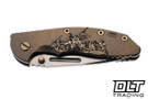 Hinderer 250th Anniversary 3.5" XM-18 Non Flipper Fullered Spear 20CV - Tumbled Bronze Anodized Titanium - Stonewashed Blade - Delaware Crossing Titanium Scale