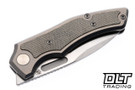 Griffin Scout F3 - Stonewashed Titanium - Olive Micarta Inlay - Belt Satin MagnaCut Blade
