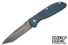 Hinderer Firetac Tanto 20CV - Battle Blue Anodized Titanium - Working Finish Blade - Battle Blue Titanium Scale