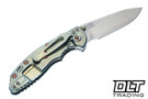Hinderer 3" XM-18 Non Flipper Slicer 20CV - Blue & Gold Titanium - Stonewashed Blade - Blue & Gold Titanium Scale - Copper Hardware - Back