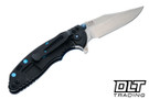 Hinderer 3" XM-18 Bowie 20CV - Battle Black Titanium - Stonewashed Blade - Blue & Black G-10 - Blue Hardware - Back