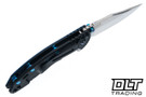Hinderer 3" XM-18 Bowie 20CV - Battle Black Titanium - Stonewashed Blade - Blue & Black G-10 - Blue Hardware
