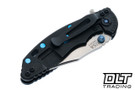 Hinderer 3" XM-18 Bowie 20CV - Battle Black Titanium - Stonewashed Blade - Blue & Black G-10 - Blue Hardware