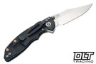 Hinderer 3" XM-18 Non Flipper Bowie 20CV - Battle Black Titanium - Stonewashed Blade - Light Grey G-10 - Bronze Hardware - Back