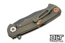 Hinderer Project X Clip Point MagnaCut - Battle Green Titanium - Battle Black Blade - Natural Micarta - Copper Hardware