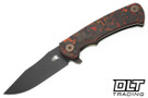 Hinderer Project X Clip Point MagnaCut - Bead Blasted Green Titanium - Battle Black Blade - Lava Flow Fat Carbon Scale - Bronze Hardware