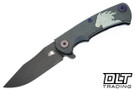 Hinderer Project X Clip Point MagnaCut - Battle Green & Purple Titanium - Battle Black Blade - Battle Green & Purple Titanium Horse Head Scale - Purple Hardware