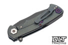 Hinderer Project X Clip Point MagnaCut - Battle Green & Purple Titanium - Battle Black Blade - Battle Green & Purple Titanium Horse Head Scale - Purple Hardware