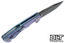 Hinderer Project X Clip Point MagnaCut - Blue & Purple Titanium - Battle Black Blade - Blue & Purple Titanium Horse Head Scale - Light Blue Hardware