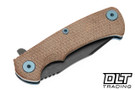 Hinderer Project X Clip Point MagnaCut - Bead Blasted Blue Titanium - Battle Black Blade - Natural Micarta - Bead Blasted Blue Hardware