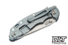 Hinderer 3.25" XM-18 Spanto MagnaCut - Bead Blasted Light Blue Titanium - Bead Blasted Blade - Black G-10 - Light Blue Hardware