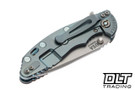 Hinderer 3.25" XM-18 Spanto MagnaCut - Bead Blasted Light Blue Titanium - Bead Blasted Blade - Cocobolo Scale - Light Blue Hardware