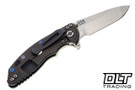 Hinderer 3.25" XM-18 Spanto MagnaCut - Purple & Bronze Titanium - Stonewashed Blade - Translucent Green G-10 - Purple Hardware - Back