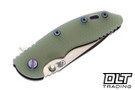 Hinderer 3.25" XM-18 Spanto MagnaCut - Purple & Bronze Titanium - Stonewashed Blade - Translucent Green G-10 - Purple Hardware
